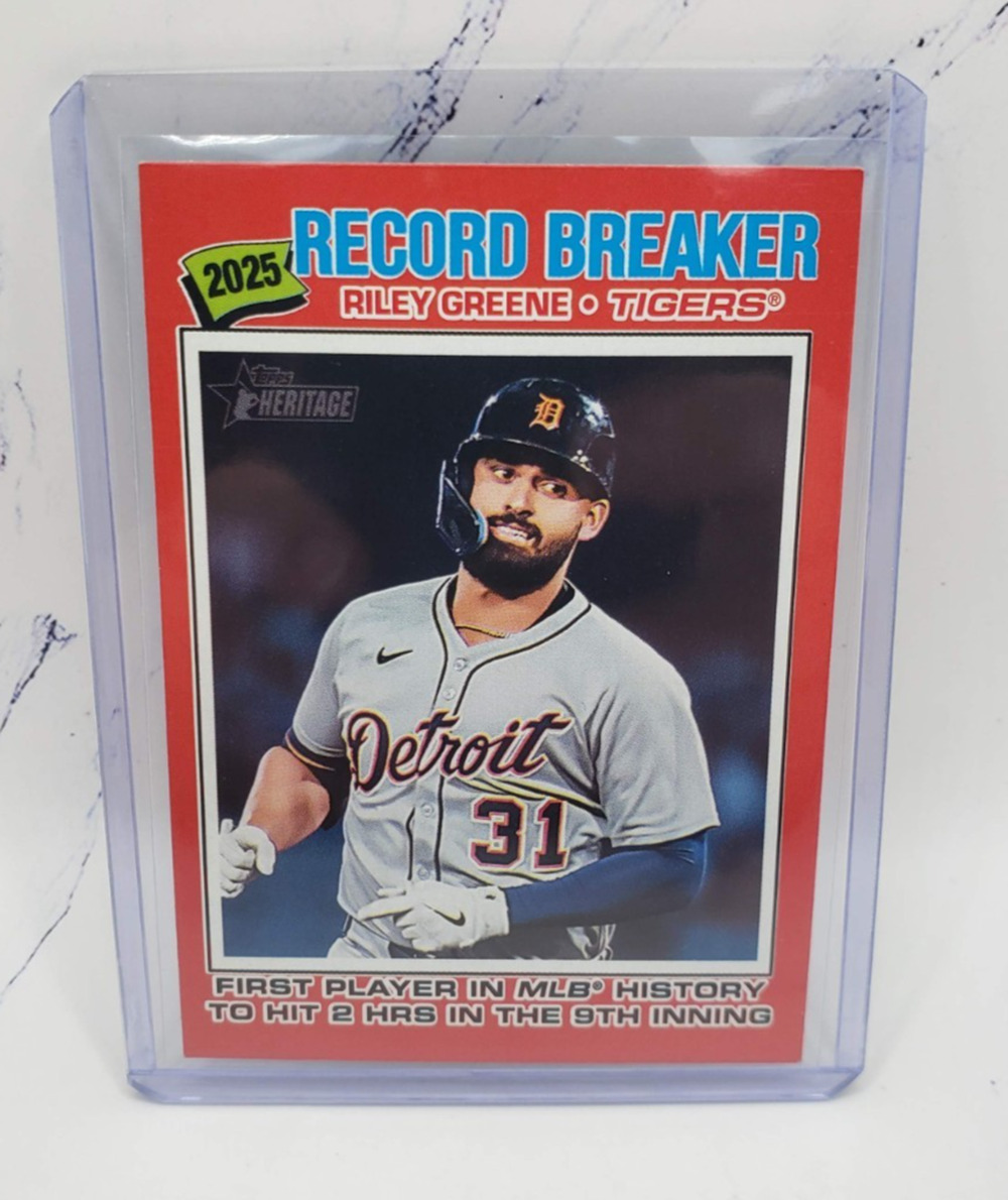 Riley Greene 2026 Topps Heritage #234 Record Breaker Red Border